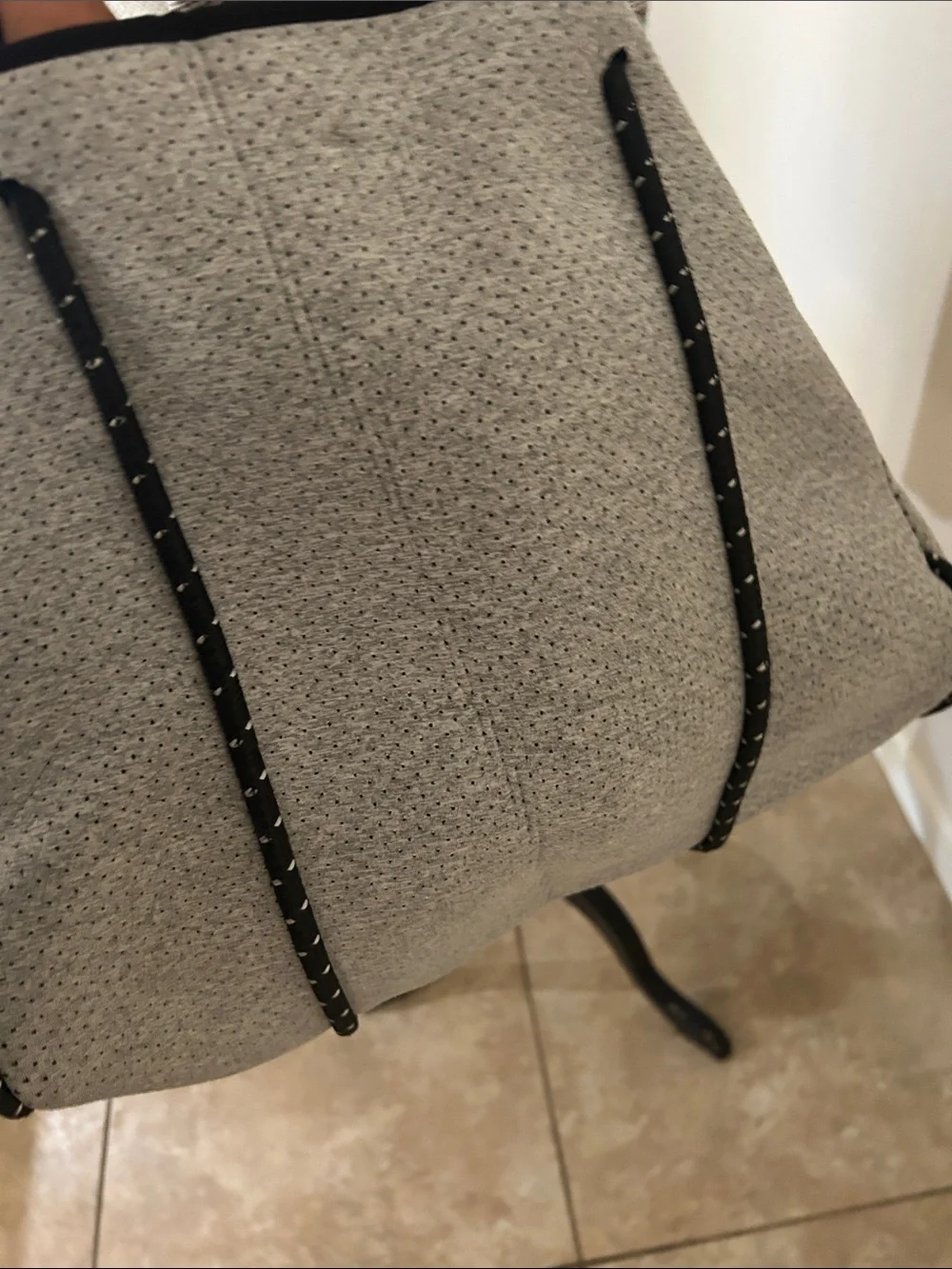 HAUTE SHORE Grey Neoprene Tote with Rainbow Stripe
